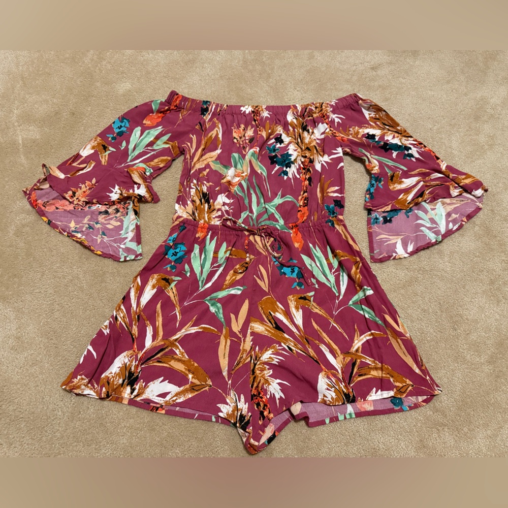 Floral Bell Sleeve Off the Shoulder Romper